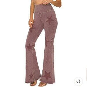 T Party Star Print Mineral Wash Flare Yoga Pants Mauve High Waist Womens M